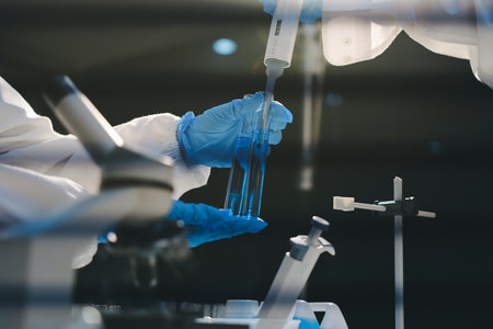 Researchers working in the clinical laboratoryの写真素材