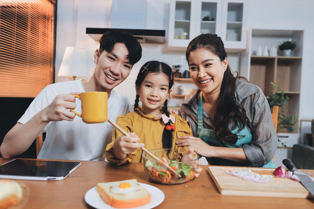 Family spends their free time togetherの写真素材