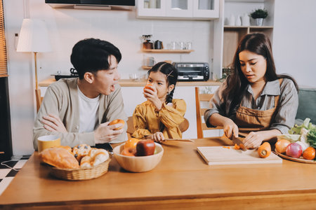 Family spends their free time togetherの写真素材