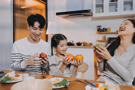 Family spends their free time togetherの写真素材