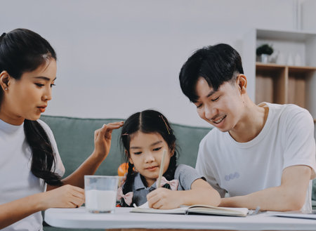 Family spends their free time togetherの写真素材