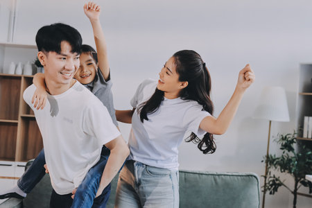 Family spends their free time togetherの写真素材