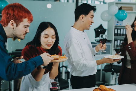 Diversity, dinner and group of people toast celebration together at party. Friends, happy and...