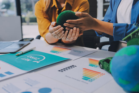 Businessman talks ESG environmental social governance policy for modish business.