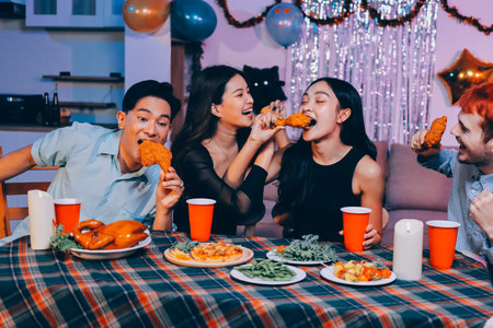 Diversity, dinner and group of people toast celebration together at party. Friends, happy and...