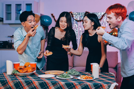 Diversity, dinner and group of people toast celebration together at party. Friends, happy and...