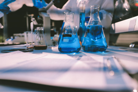 Researchers working in the clinical laboratoryの写真素材