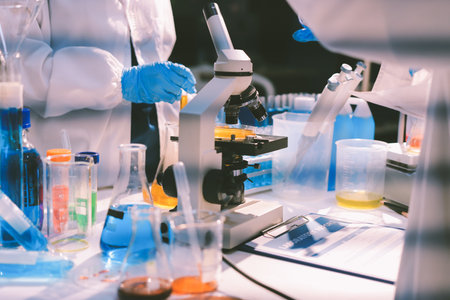 Researchers working in the clinical laboratoryの写真素材