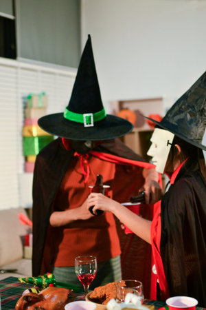 People having fun at Halloween partyの写真素材