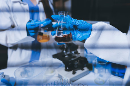 Researchers working in the clinical laboratoryの写真素材