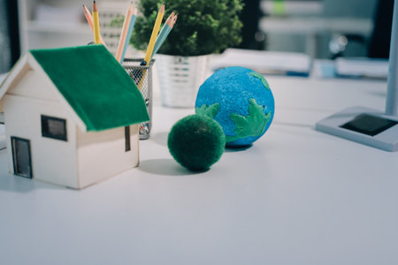 Group of businesspeople in team brainstorm meeting discussion on organization planning. Sustainable business, coworker people teamwork. Close upの写真素材