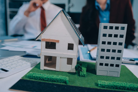 Group of businesspeople in team brainstorm meeting discussion on organization planning. Sustainable business, coworker people teamwork. Close upの写真素材