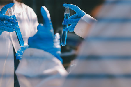 Researchers working in the clinical laboratoryの写真素材