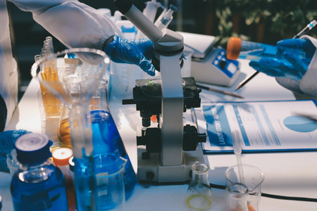 Researchers working in the clinical laboratoryの写真素材