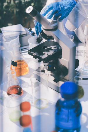 Researchers working in the clinical laboratoryの写真素材