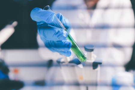 Researchers working in the clinical laboratoryの写真素材