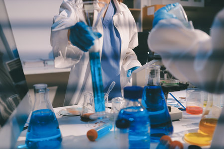 Researchers working in the clinical laboratoryの写真素材