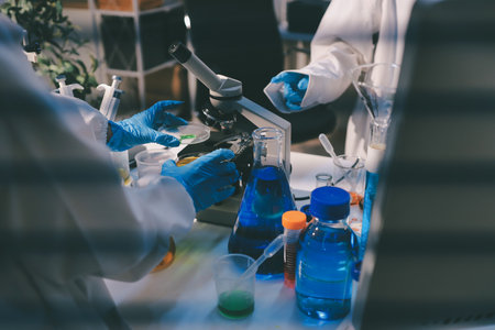 Researchers working in the clinical laboratoryの写真素材