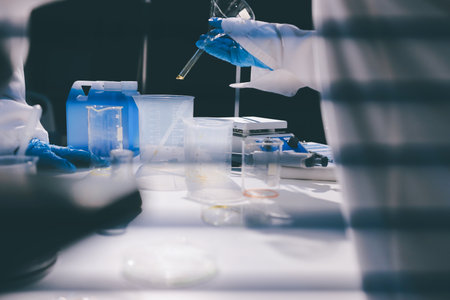 Researchers working in the clinical laboratoryの写真素材