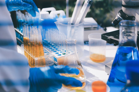 Researchers working in the clinical laboratoryの写真素材