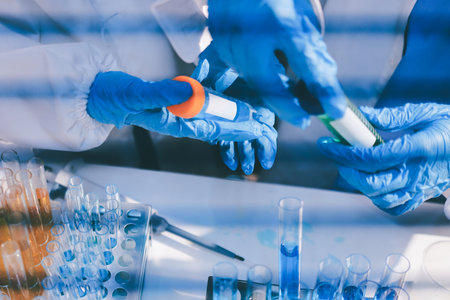 Researchers working in the clinical laboratoryの写真素材