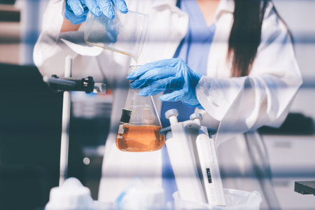 Researchers working in the clinical laboratoryの写真素材