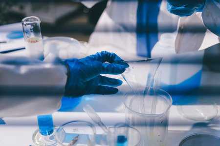 Researchers working in the clinical laboratoryの写真素材