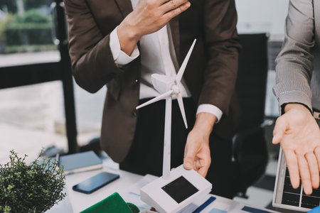 Group of businesspeople in team brainstorm meeting discussion on ESG organization planning. Sustainable business, coworker people teamwork. Close upの写真素材