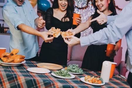 Diversity, dinner and group of people toast celebration together at party. Friends, happy and celebrate with food, wine and friendship for love, support and cheers champagne at business functionの写真素材