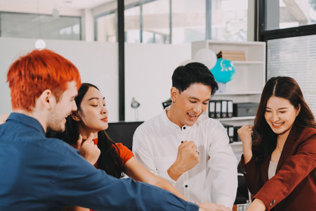 Diversity, dinner and group of people toast celebration together at party. Friends, happy and celebrate with food, wine and friendship for love, support and cheers champagneの写真素材