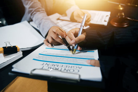 Law theme, mallet of the judge, evidence-based cases and documents taken into account.の写真素材