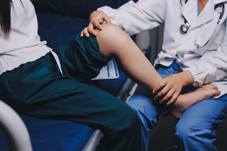 Rehabilitation therapy Professional male physiotherapists working in rehabilitation centers while...