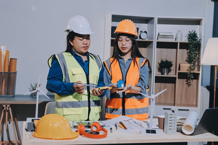 Architects and engineers working collaboratively on construction projectの写真素材