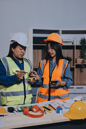 Architects and engineers working collaboratively on construction projectの写真素材