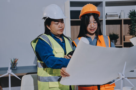 Architects and engineers working collaboratively on construction projectの写真素材