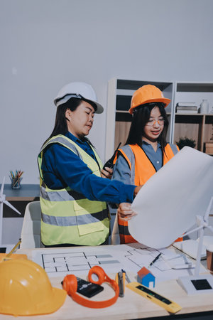 Architects and engineers working collaboratively on construction projectの写真素材