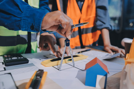 Architects and engineers working collaboratively on construction projectの写真素材