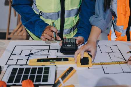 Architects and engineers working collaboratively on construction project