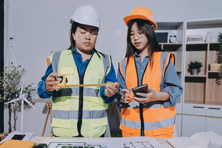 Architects and engineers working collaboratively on construction projectの写真素材