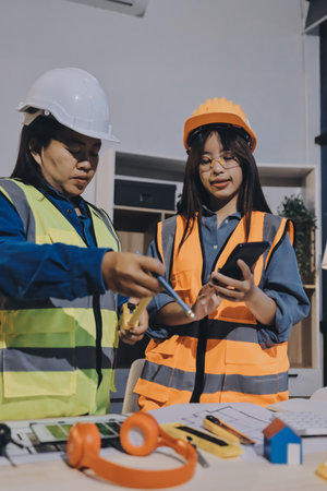 Architects and engineers working collaboratively on construction projectの写真素材