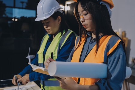 Architects and engineers working collaboratively on construction projectの写真素材