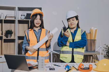 Architects and engineers working collaboratively on construction projectの写真素材