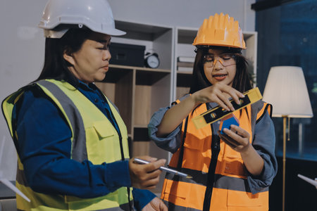 Architects and engineers working collaboratively on construction projectの写真素材