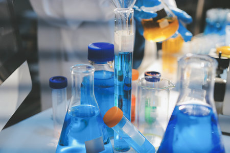 Researchers working in the clinical laboratoryの写真素材