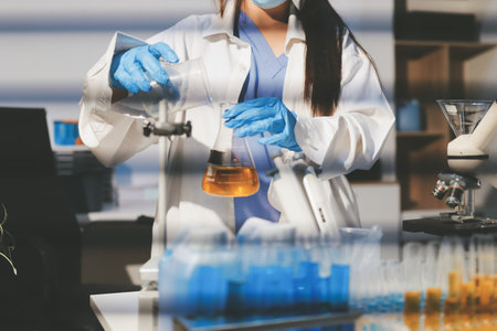 Researchers working in the clinical laboratoryの写真素材