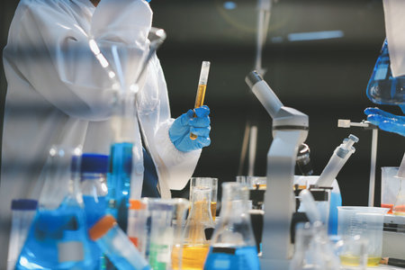 Researchers working in the clinical laboratoryの写真素材