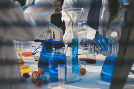 Researchers working in the clinical laboratoryの写真素材