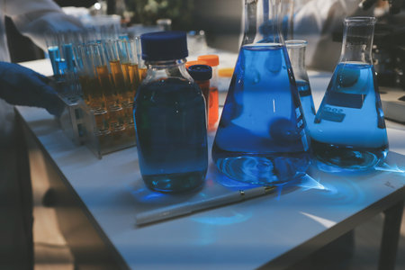 Researchers working in the clinical laboratoryの写真素材