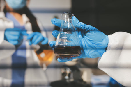 Researchers working in the clinical laboratoryの写真素材