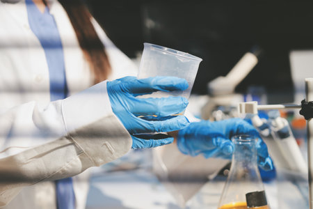 Researchers working in the clinical laboratoryの写真素材